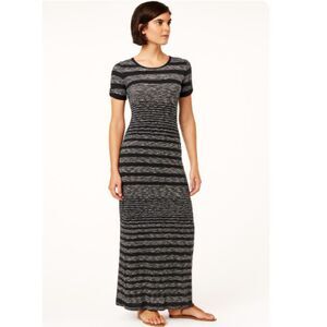 Michael Kors Maxi Dress Black Striped Stretch Short Zipper Sleeves Womens Sz S